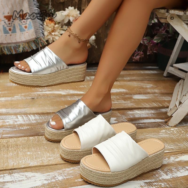 Espadrille Slip On - Kadınlar için Büzgülü Espadril Dolgu Topuklu