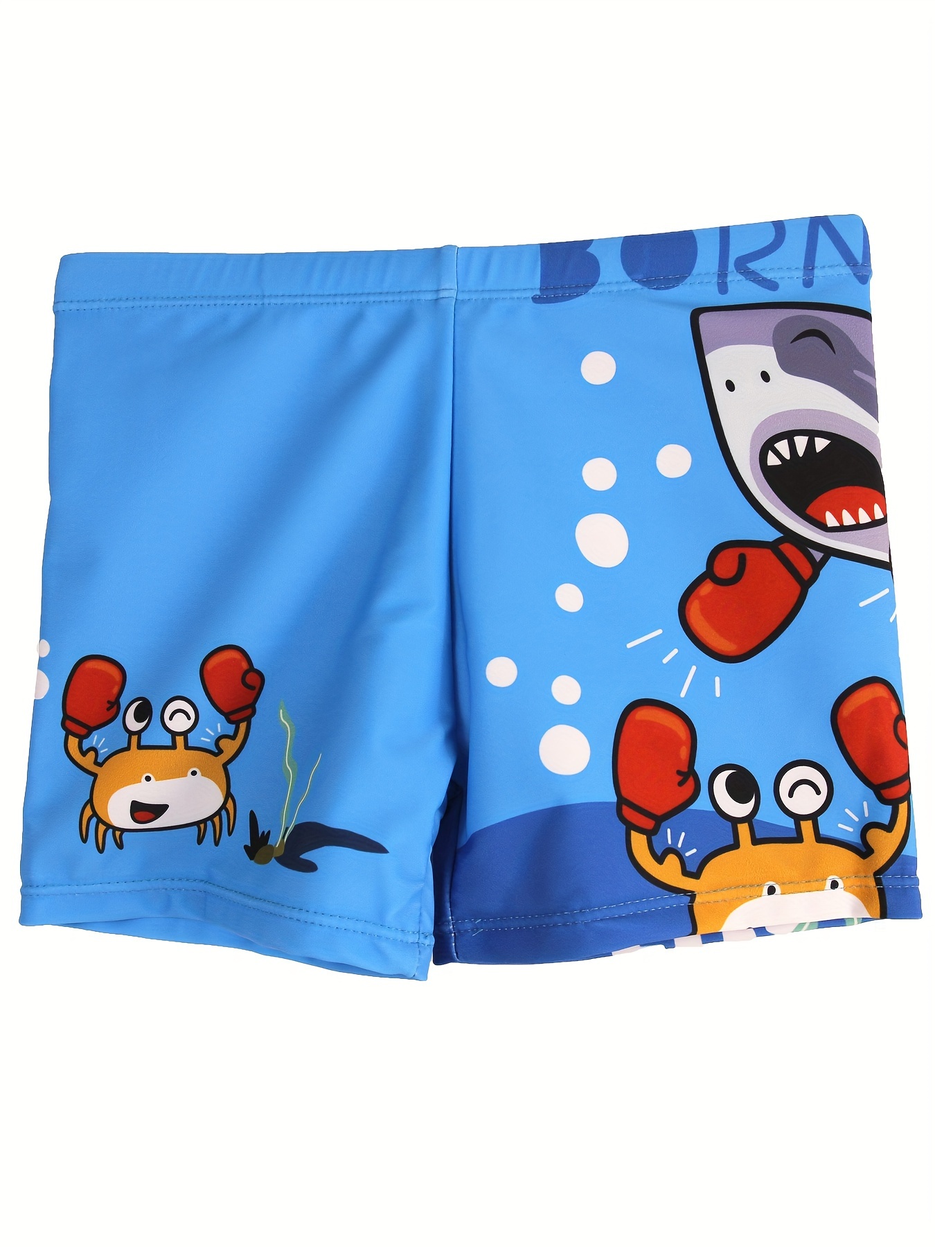 Swim Trunk Quick Dry - Karikatür boks yengeç ve köpekbalığı desen