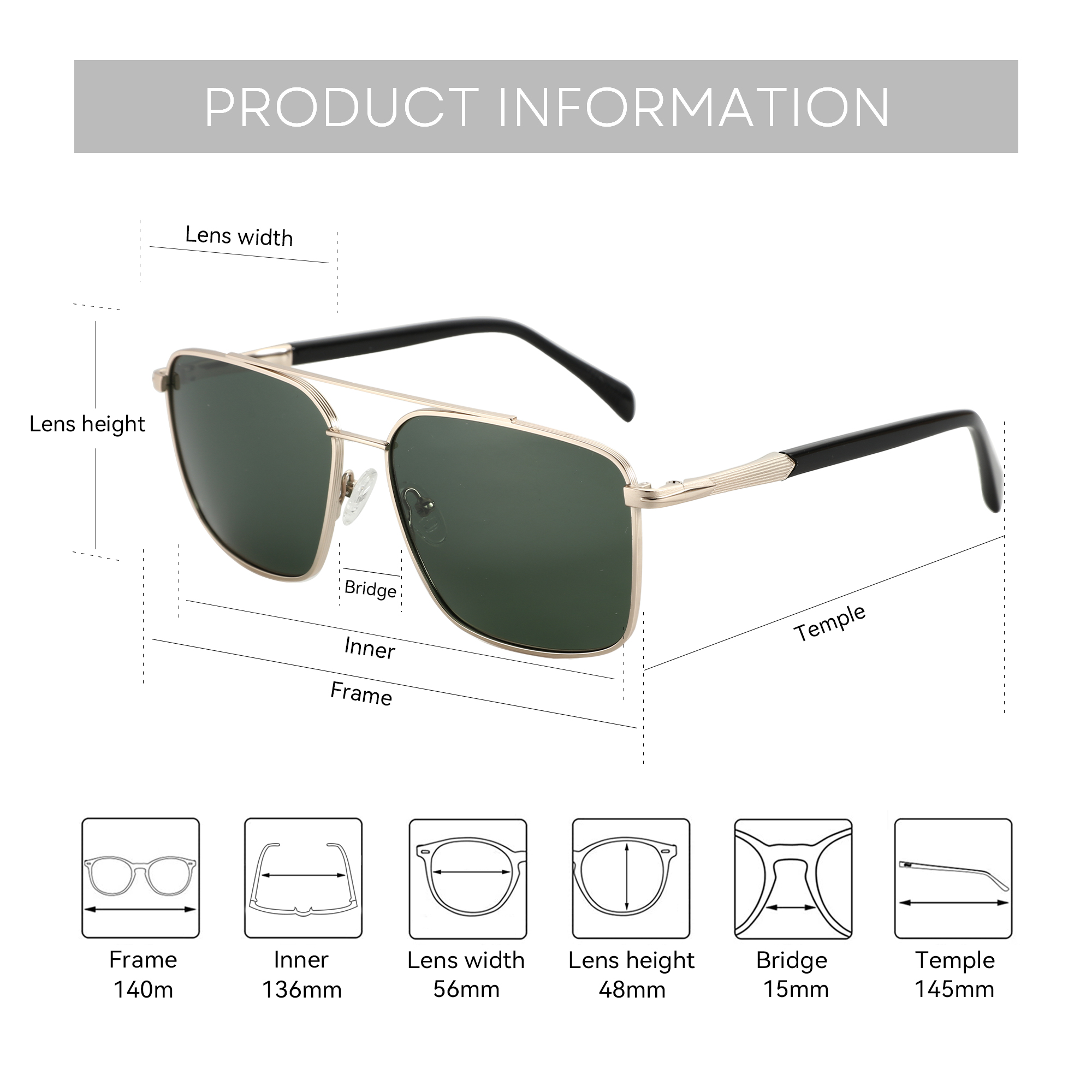 BLUEMOKY L Boyutu Moda Metal A - Sunglasses Aviator Polarized incelemesi ve fiyatı